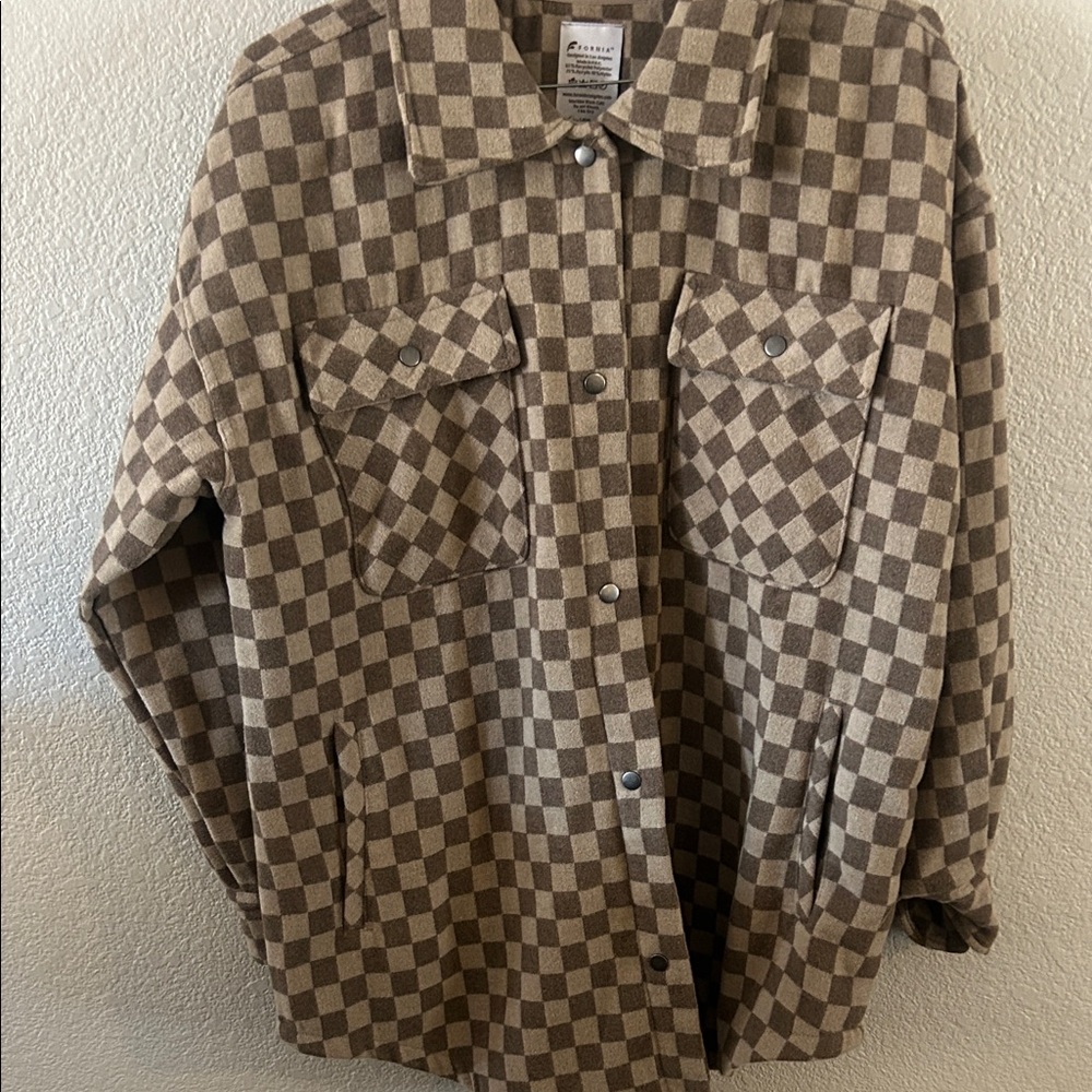 Checked Brown Overshirt Jacket - image 1